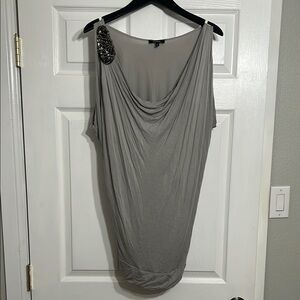 Gray Draped Top with Embellished Shoulder